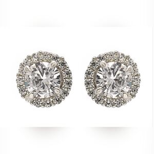 Suzy Levian Sterling Silver White Cubic Zirconia Round-Cut Halo Stud Earrings